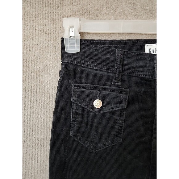 Gap 70s High Rise Flare Corduroy Pants Womens 2 26 Black Flap Pockets Stretch - Picture 2 of 8